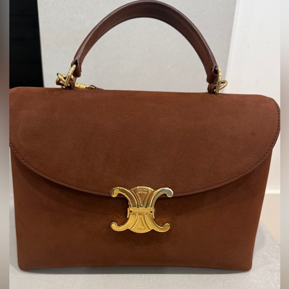 Celine Brown Leather Shoulder Bag with Gold Hardware